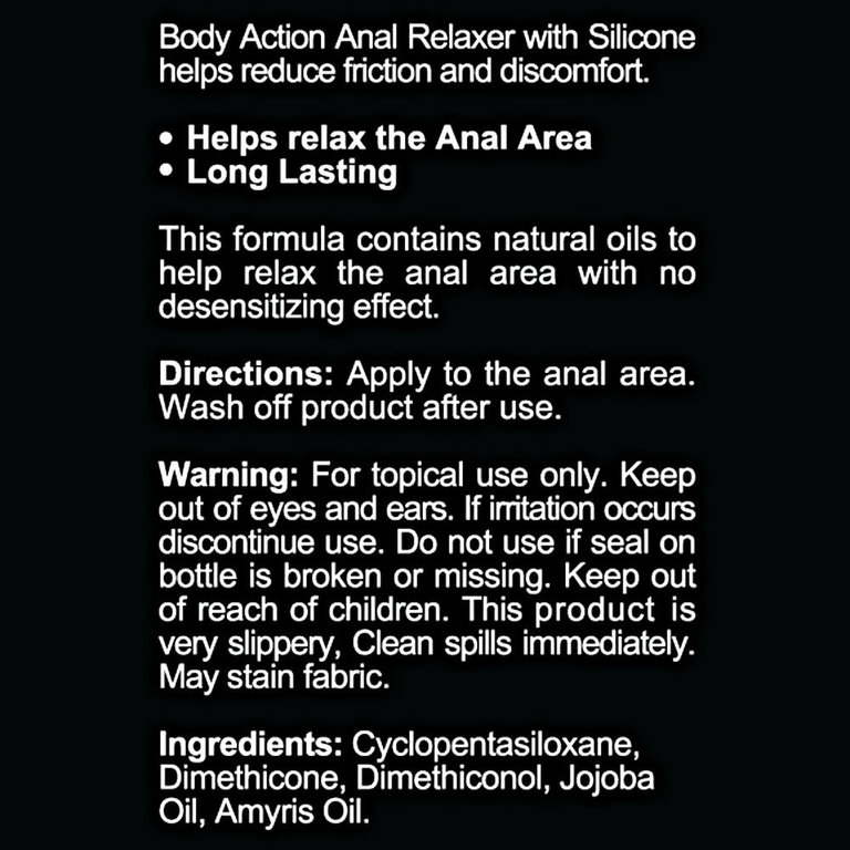 Body Action Anal Relaxer  Silicone Lubricant - 1.7 Oz.