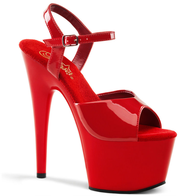 Pleaser 7" Spike Heel Red Platform Ankle Strap Sandal