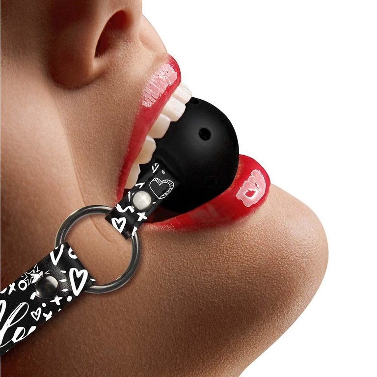 Shots Printed Breathable Ball Gag - Love Street Art Fashion - Black