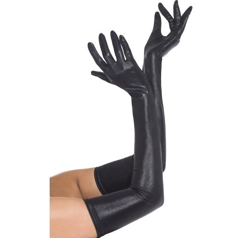 Fever/Smiffys Wet Look Black Gloves
