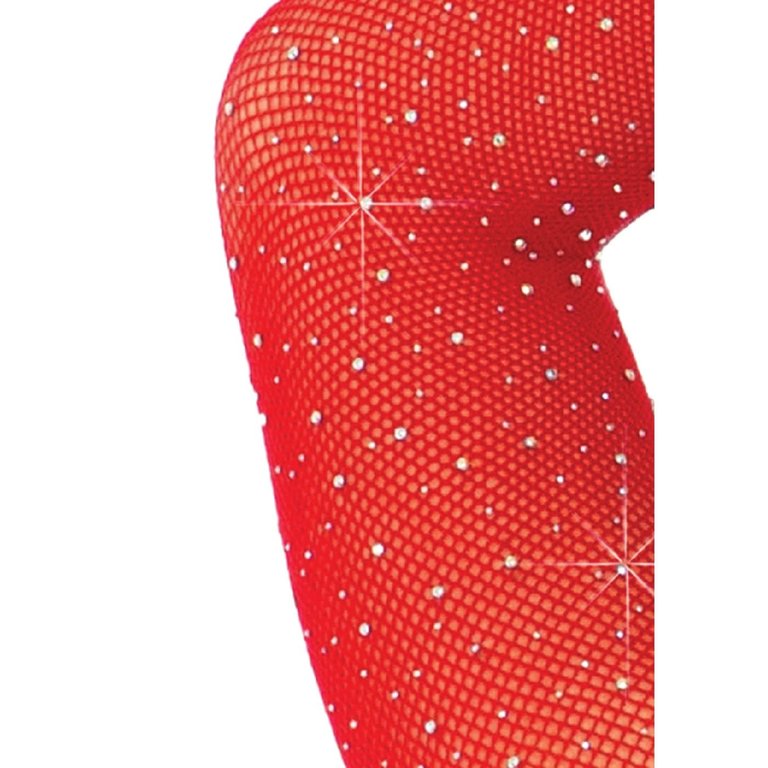 Leg Avenue Crystalized Long Sleeve Fishnet Bodysuit - Red