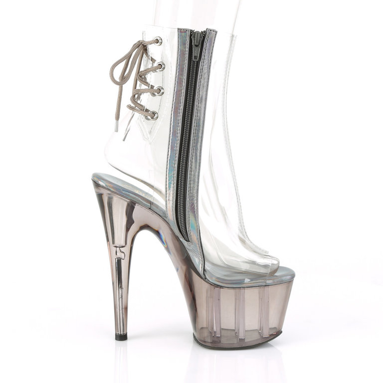 Pleaser 7" Clear Smoke Stiletto Heel Platform Open Toe/Heel Lace Up Back