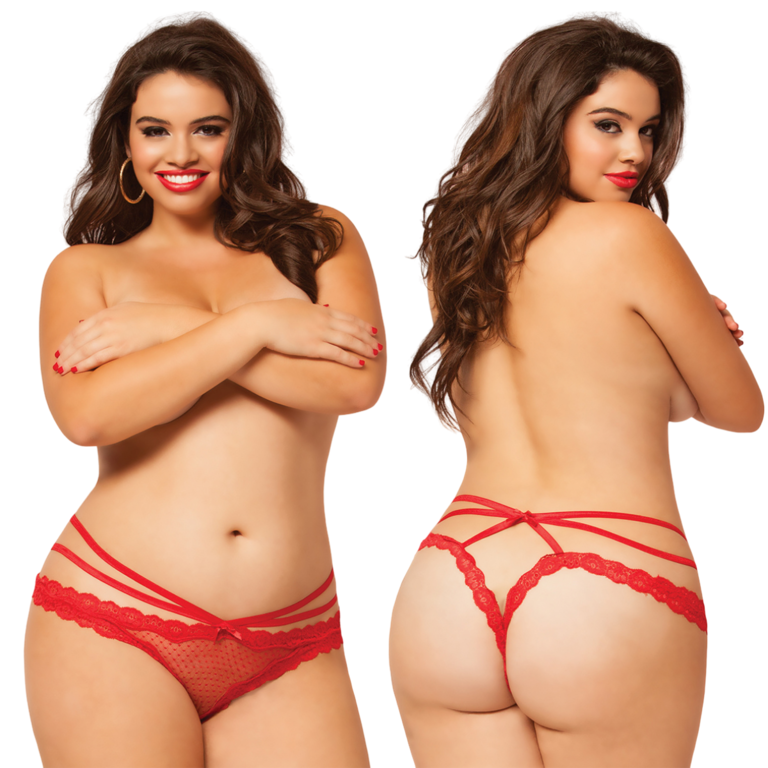 Seven 'til Midnight Fence Mesh and Lace Crotchless Panty Red Curvy