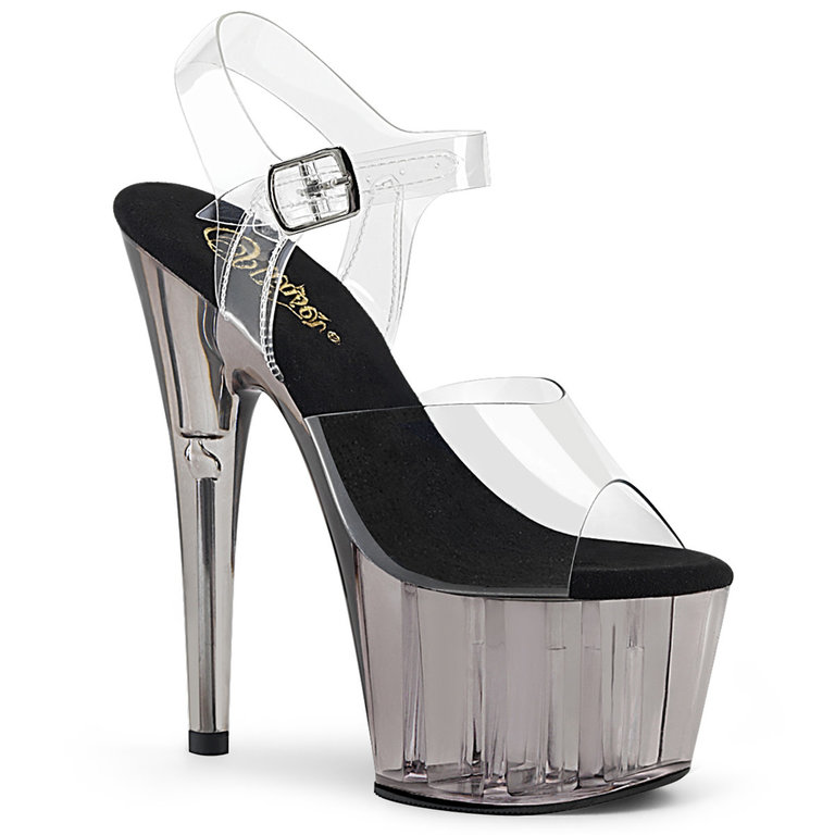 Pleaser Clear Smoke Tinted 7" Spike Heel Platform Sandal with Ankle Straps