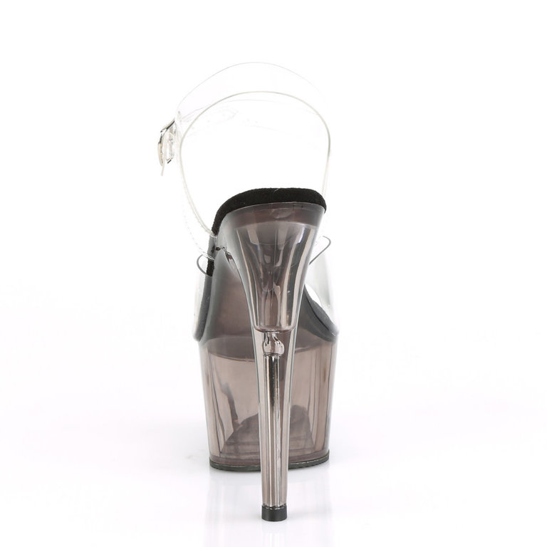Pleaser Clear Smoke Tinted 7" Spike Heel Platform Sandal with Ankle Straps