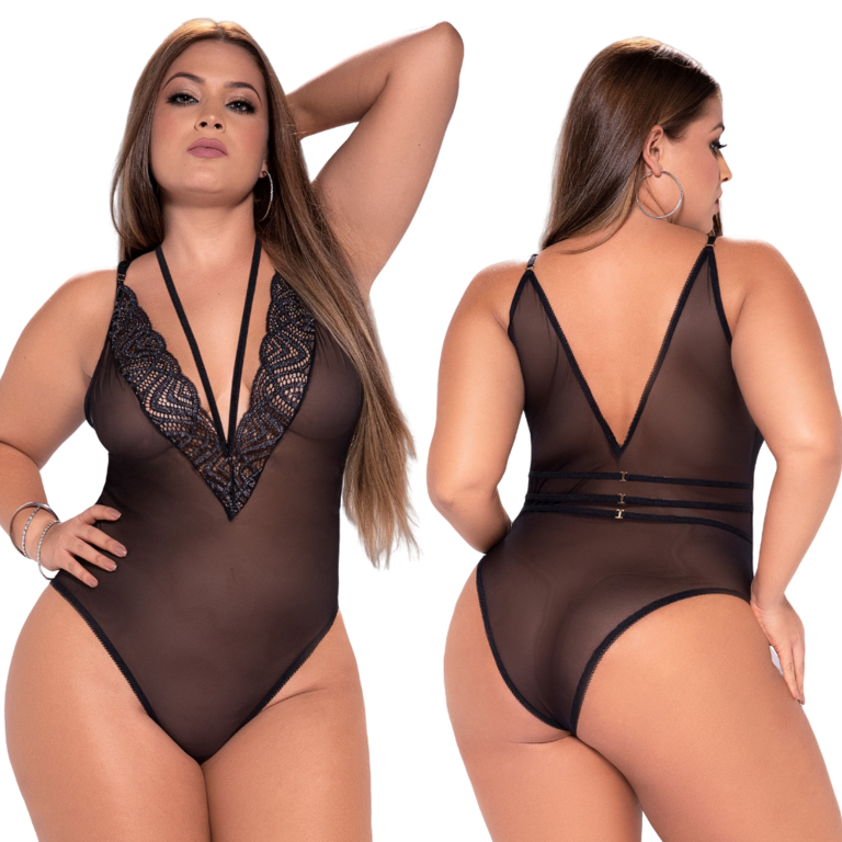 Mapale Shimmering Lace and Mesh Teddy - Curvy