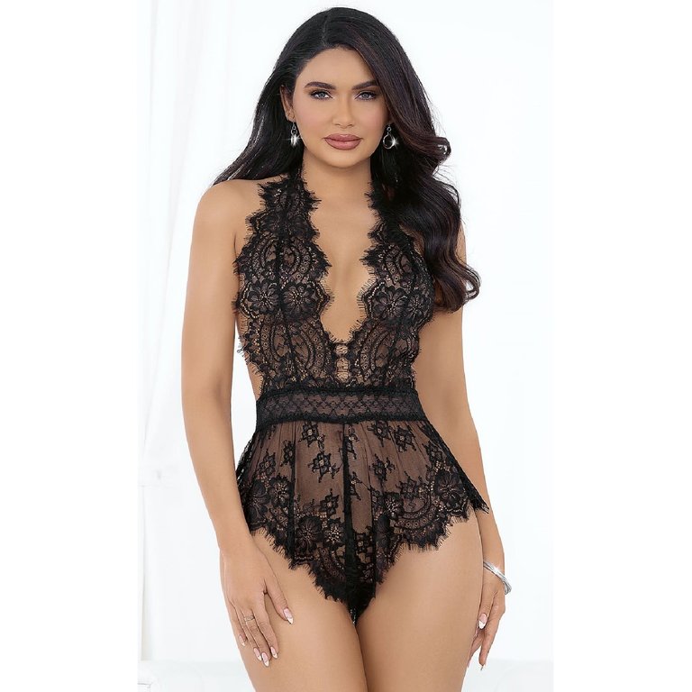 Escante Eyelash Lace Halter Romper