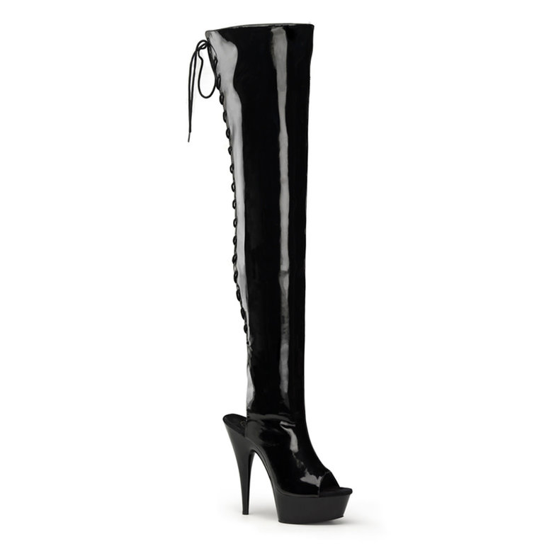 Pleaser 6" Patent Open Toe/Heel Thigh High Boot