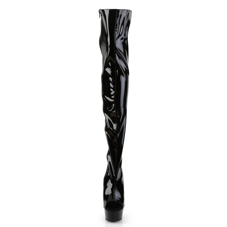 Pleaser 6" Patent Open Toe/Heel Thigh High Boot