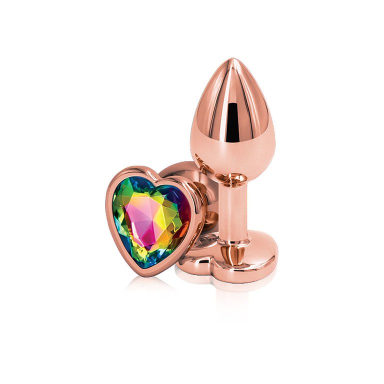 NS Novelties Rear Assets Anal Plug - Rose Gold - Small - Rainbow Heart