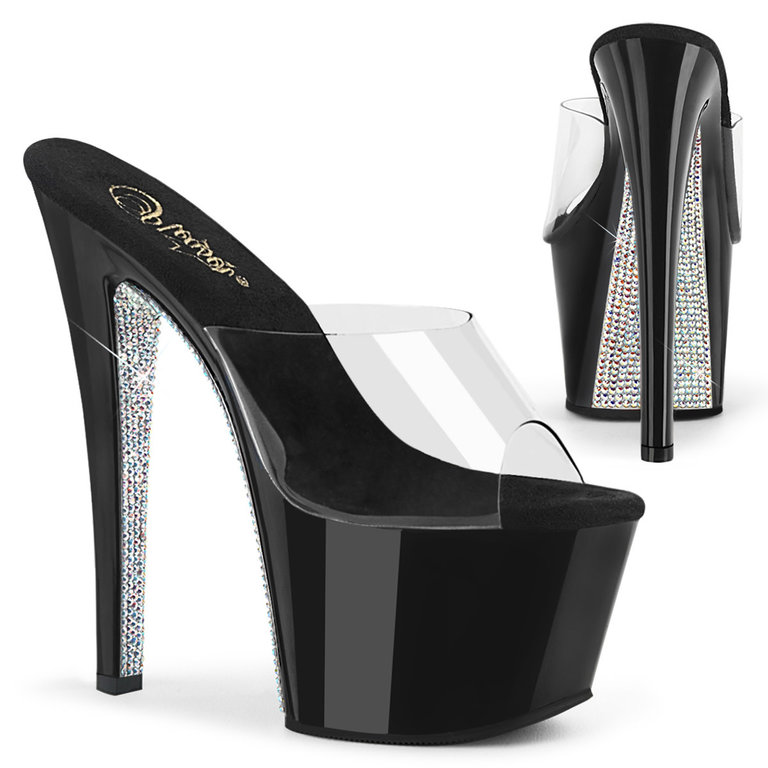 Pleaser Silver Rhinestone Bottom 7" Spike Heel Platform Sandal