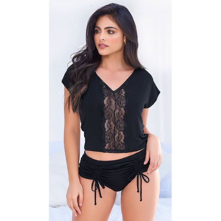 Mapale Sheer Lace and Microfiber Lounge Set