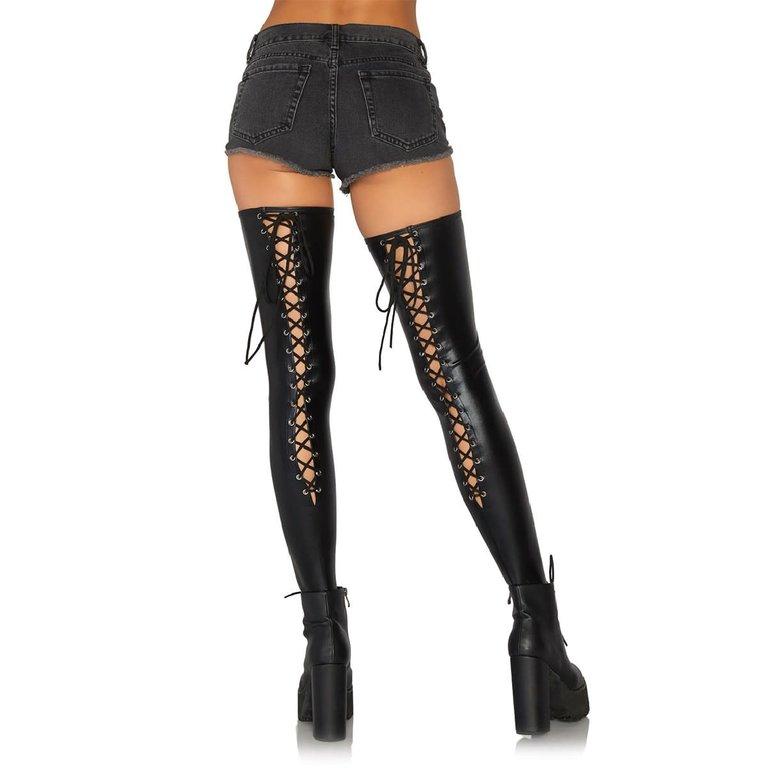 Leg Avenue Wet Look Footless Lace-Up Thigh Highs