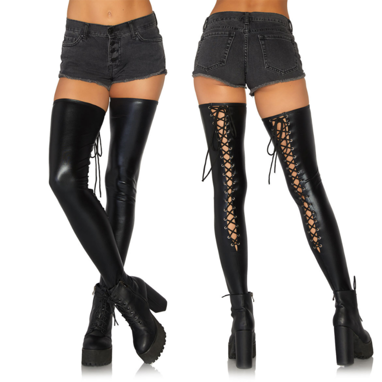 Leg Avenue Wet Look Footless Lace-Up Thigh Highs