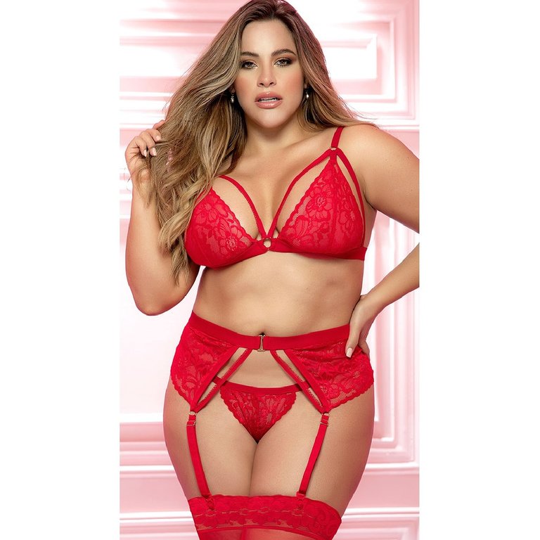 Mapale Red Soft Cup Three Piece Bra Set - Curvy