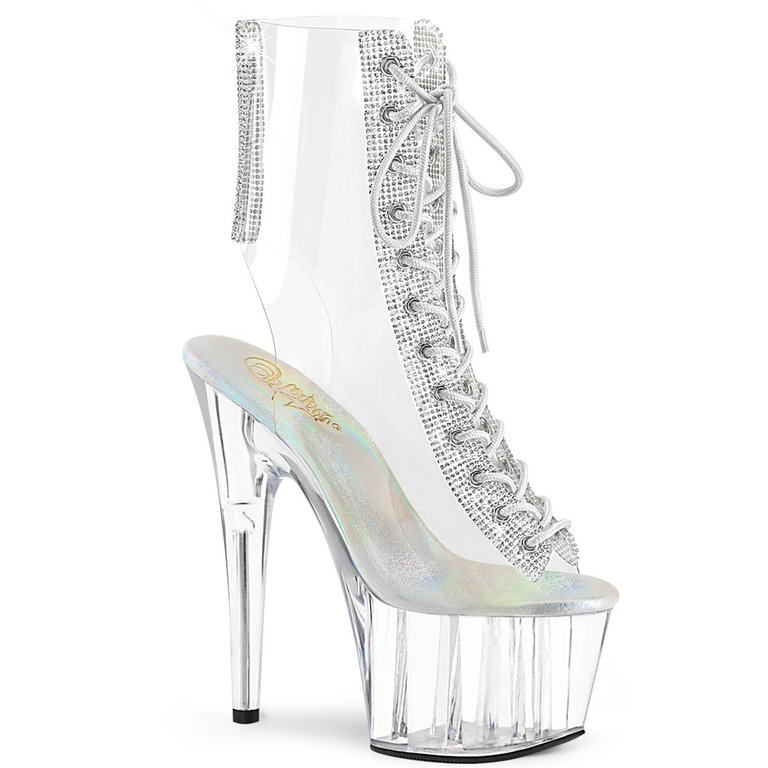 Pleaser 7" Clear Stiletto Open Toe/Heel Bootie with Rhinestone Accents