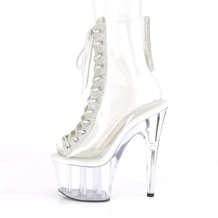 Pleaser 7" Clear Stiletto Open Toe/Heel Bootie with Rhinestone Accents