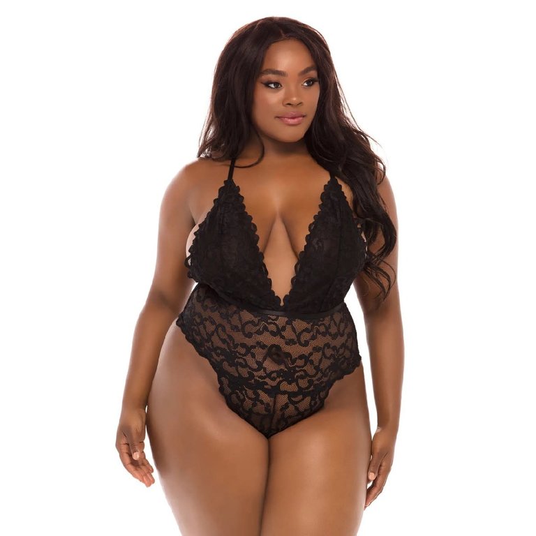 Oh La La Cheri Black Strappy Back Scalloped Lace Teddy