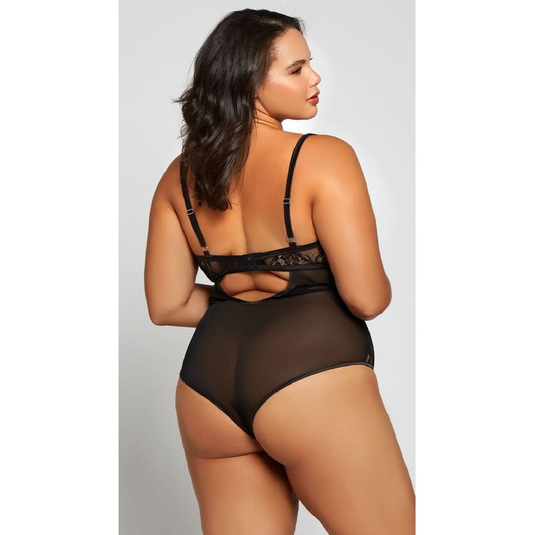 iCollection Black Soft Cup Sheer Lace Teddy - Curvy