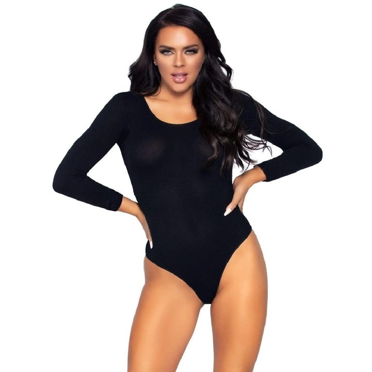 Leg Avenue Scoop Neck Long Sleeve Opaque Bodysuit - One Size Fits Most