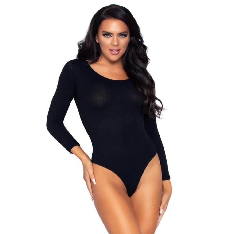 Leg Avenue Scoop Neck Long Sleeve Opaque Bodysuit - One Size Fits Most