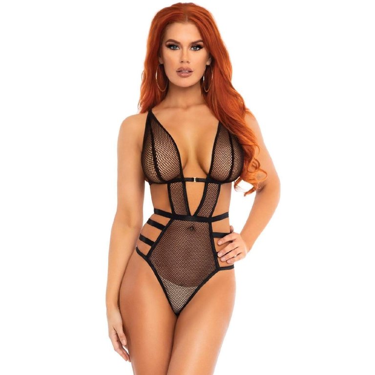 Leg Avenue Fishnet Cut Out Teddy with Adjustable Straps