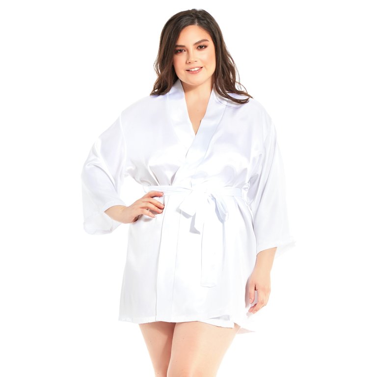 iCollection Satin 3/4 Sleeve Robe with Matching Sash - Curvy