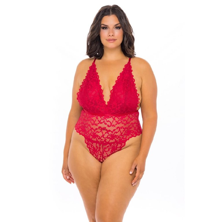 Oh La La Cheri Red Strappy Back Scalloped Lace Teddy