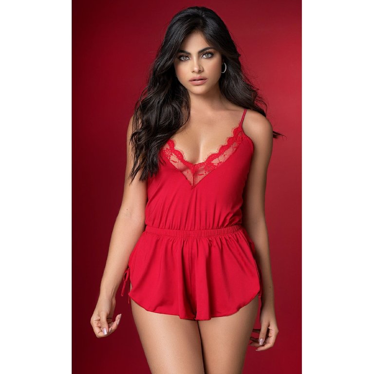 Mapale Red Lacy Lounge Romper