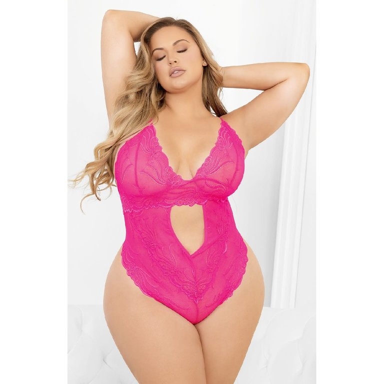 Escante Neon Pink Keyhole Front Teddy - Curvy