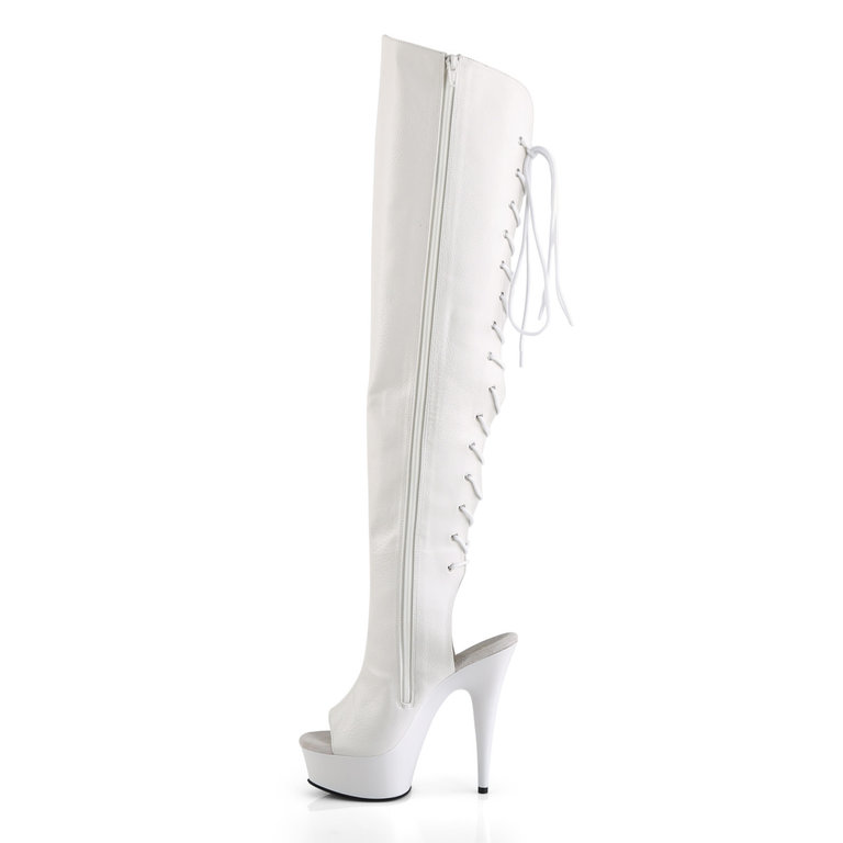 Pleaser White 6" Matte Open Toe/Heel Thigh High Boot