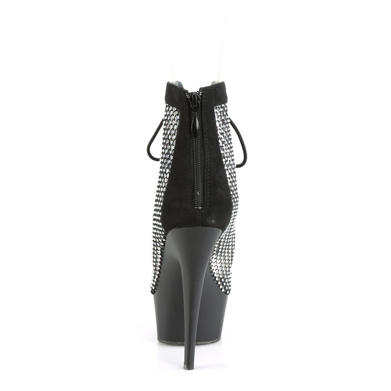 Pleaser 6" Fishnet and Rhinestone Lace-Up Front Ankle Boot