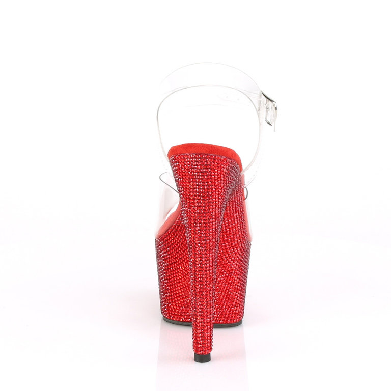 Pleaser 7" Clear Ankle Strap Heel with Red Rhinestone Platform