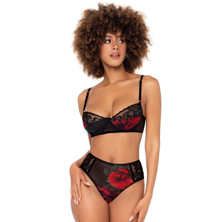 Mapale Floral Mesh and Lace Bra and High Waist Panty Set