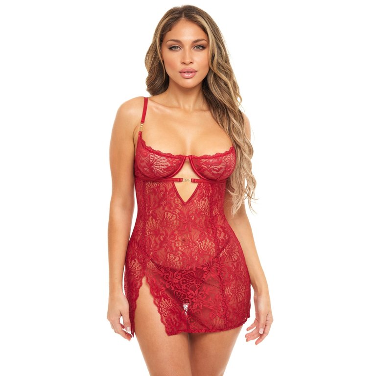 Oh La La Cheri Lacy Underwire Babydoll with Cutouts