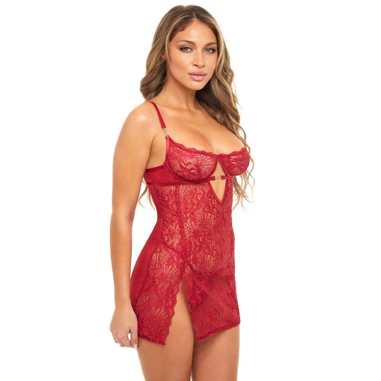 Oh La La Cheri Lacy Underwire Babydoll with Cutouts