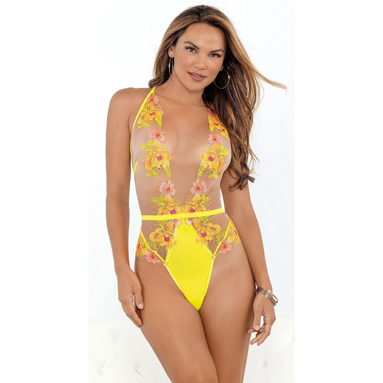 Escante Neon Explosion Embroidered Lace Teddy