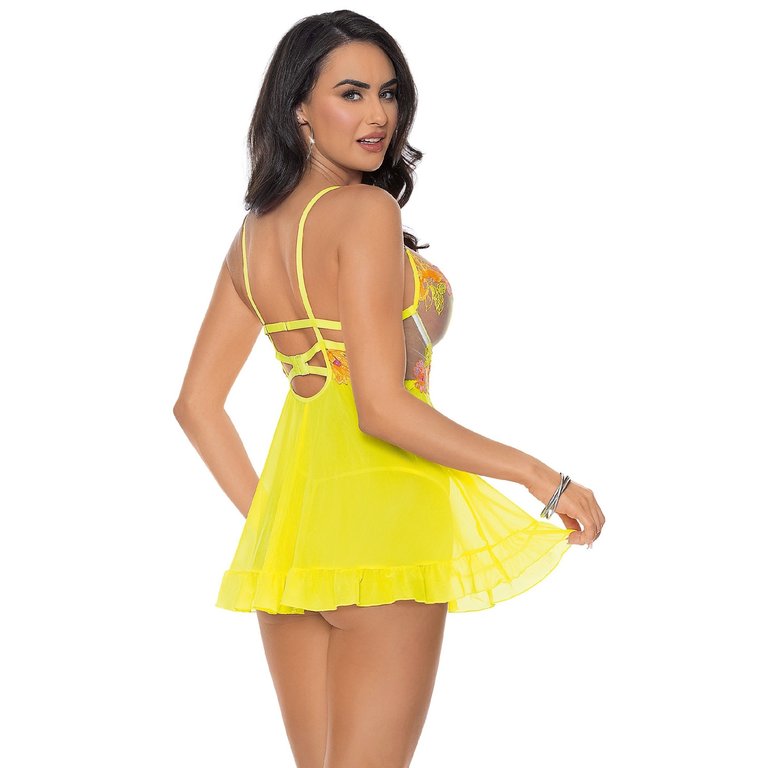 Escante Neon Explosion Embroidered Lace Babydoll Set
