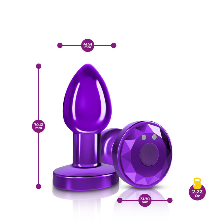 Viben Cheeky Charms - Rechargeable Vibrating Metal Butt Plug W/Remote Control - Purple - Small