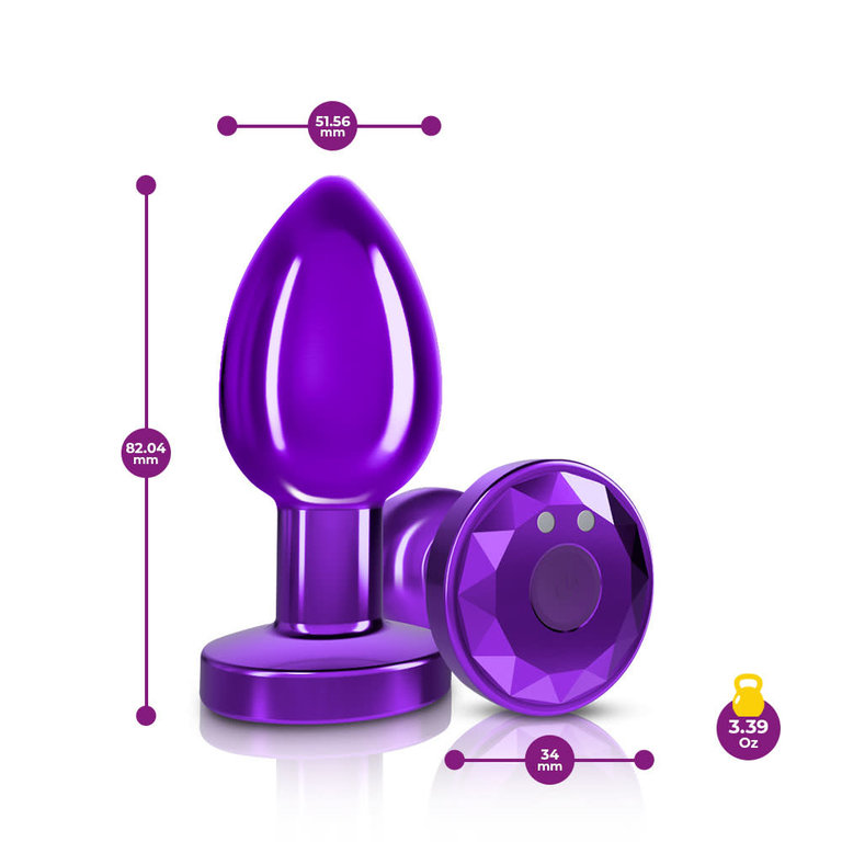 Viben Cheeky Charms - Rechargeable Vibrating Metal Butt Plug W/Remote Control - Purple - Medium