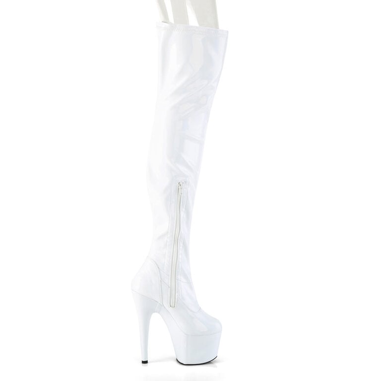 Pleaser 7" White Patent Holographic Thigh High Boot