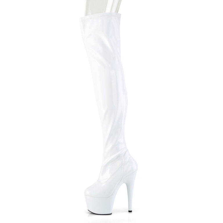 Pleaser 7" White Patent Holographic Thigh High Boot
