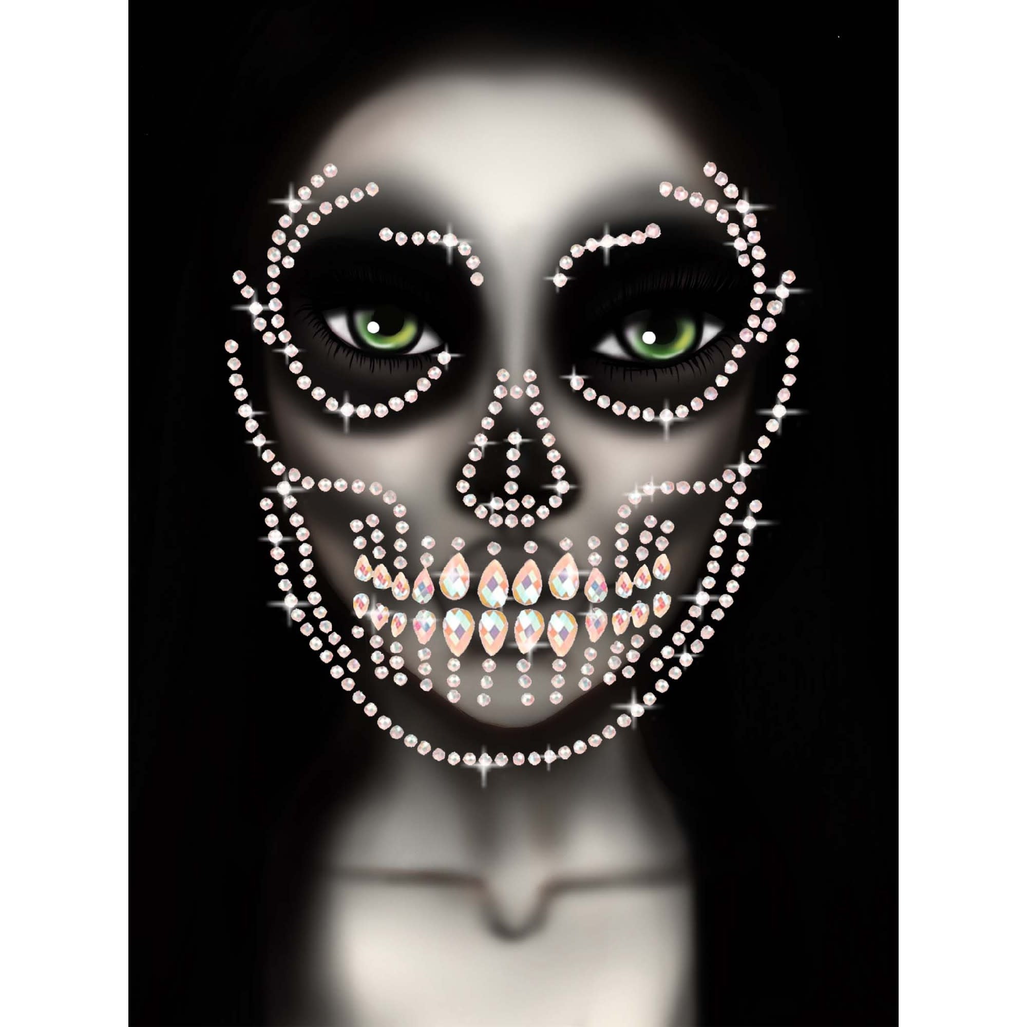 Glow In The Dark Adhesive Skeleton Face Jewels - Groove