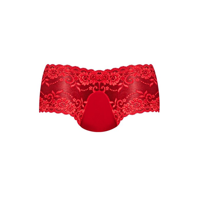 Male Power Red Lacy Sheer Pouch Mini Short