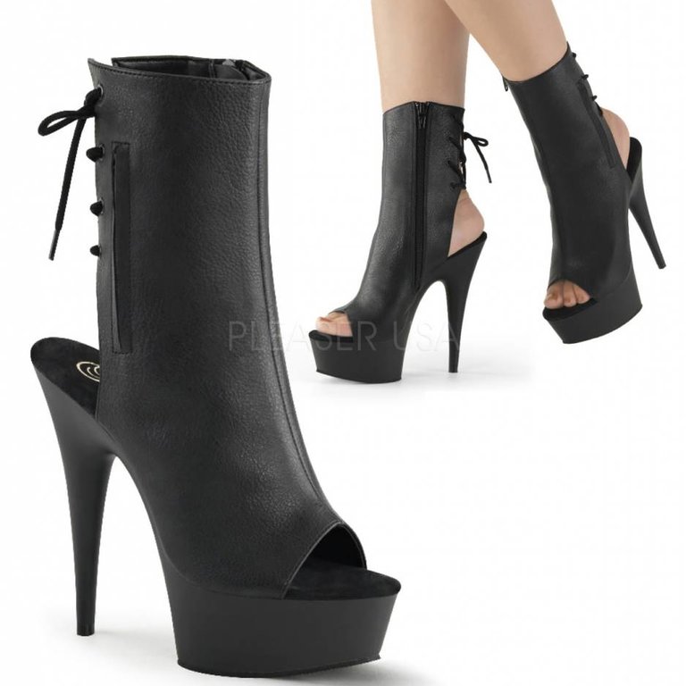 Pleaser 6" Heel Platform  Faux Leather Open Toe/Heel Lace Up Ankle Boot