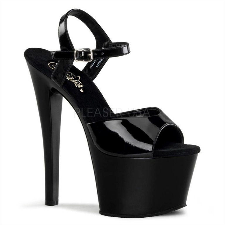 Pleaser 7" Spike Heel Black Platform Ankle Strap Sandal