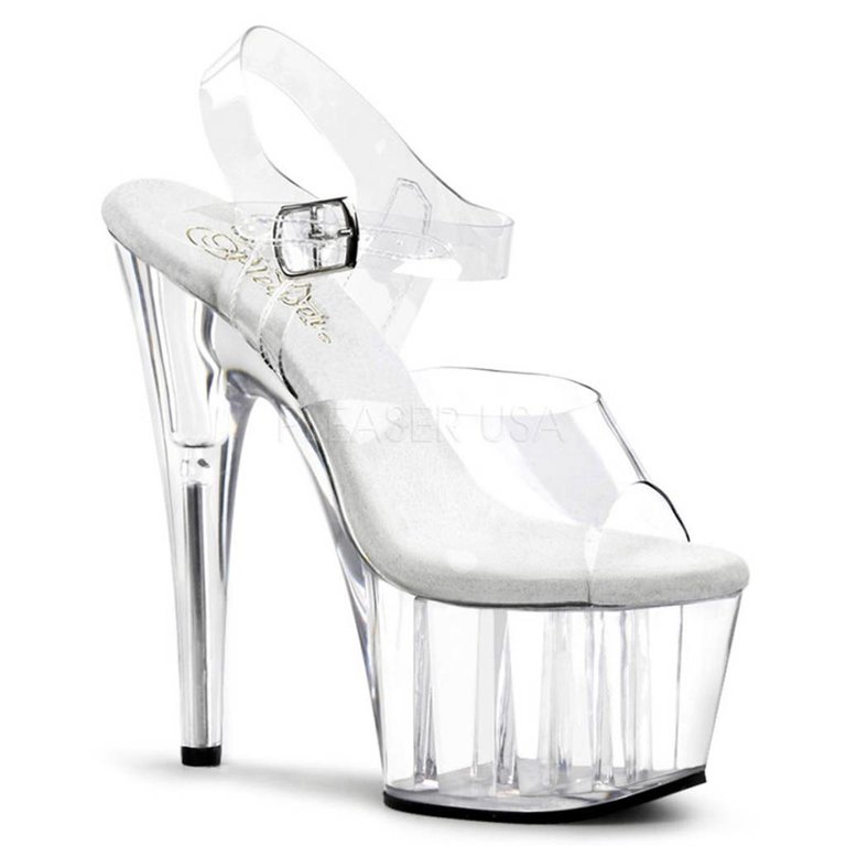 Pleaser 7" Spike Heel Clear Platform Ankle Strap Sandal