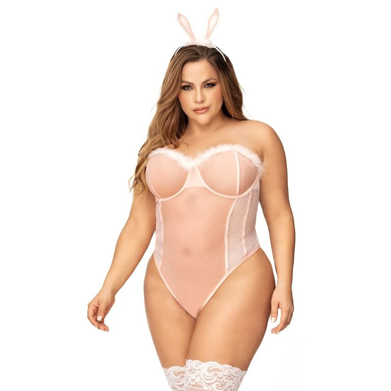 Mapale Sheer Mesh Sexy Bunny Teddy and Ears Two Piece Set - Curvy