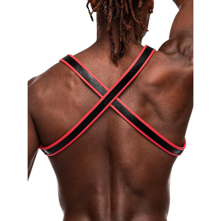 Male Power Leo Studded Chest Harness - Black/Red