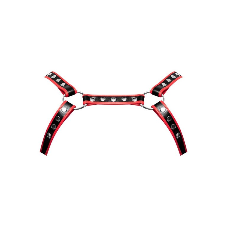 Male Power Leo Studded Chest Harness - Black/Red